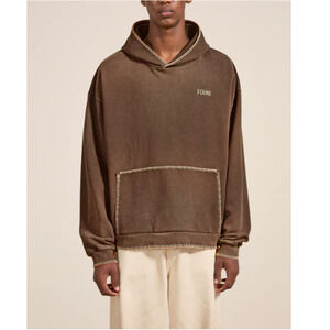 Found Men's Brown Stitched Border Distressed Logo Hoodie Size XL
